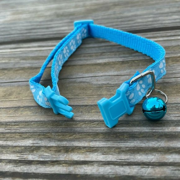 Cat Collar With Bell Adjustable Kitten Puppy Paw Print Blue Collars Adjustable - Picture 7 of 10